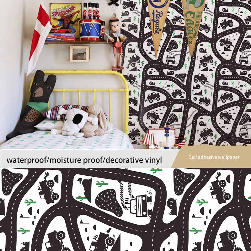 Self-adhesive Cartoon Stars Checkered Bedroom Wallpaper Wall Sticker PVC Desktop Wardrobe Furniture Decor Sticker