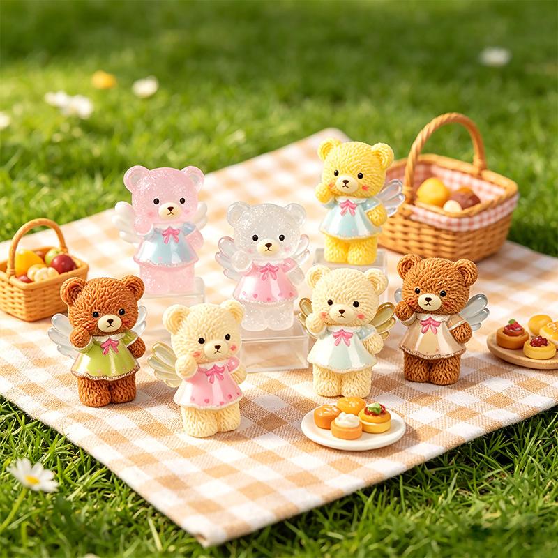 Miniature Landscape Angel Teddy Bear Creative Cute Figurine Car Decorative Gift Table Decoration Item