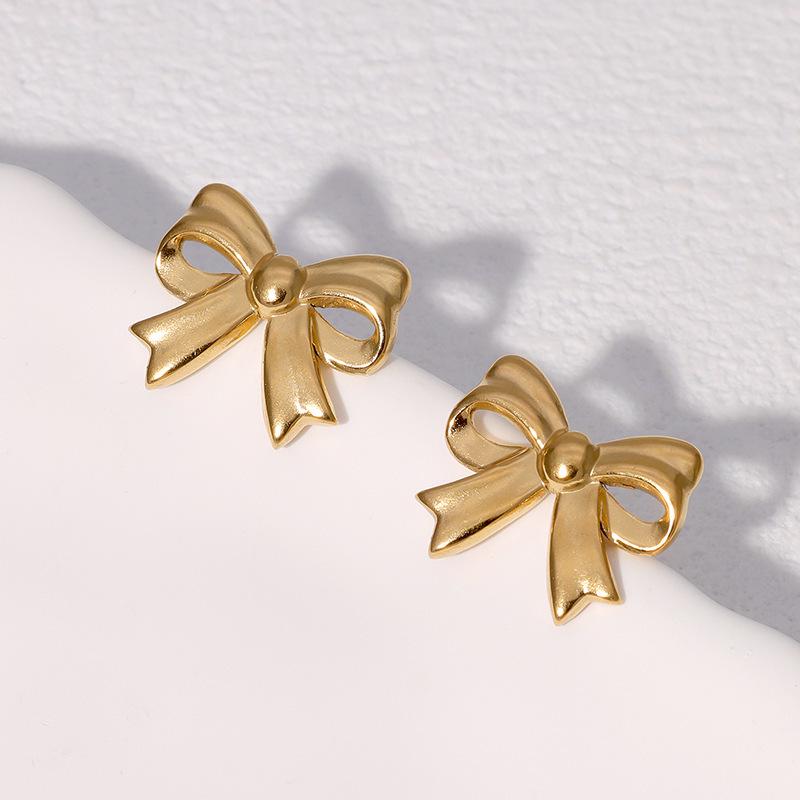 Korean High-End Stainless Steel Bow Knot Earrings for Women