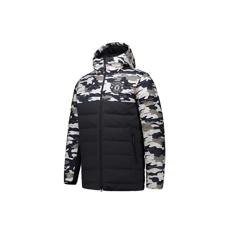 adidas Contrasting Colors Camouflage Pattern Zipper hooded down Jacket Black Men s FR3870 S