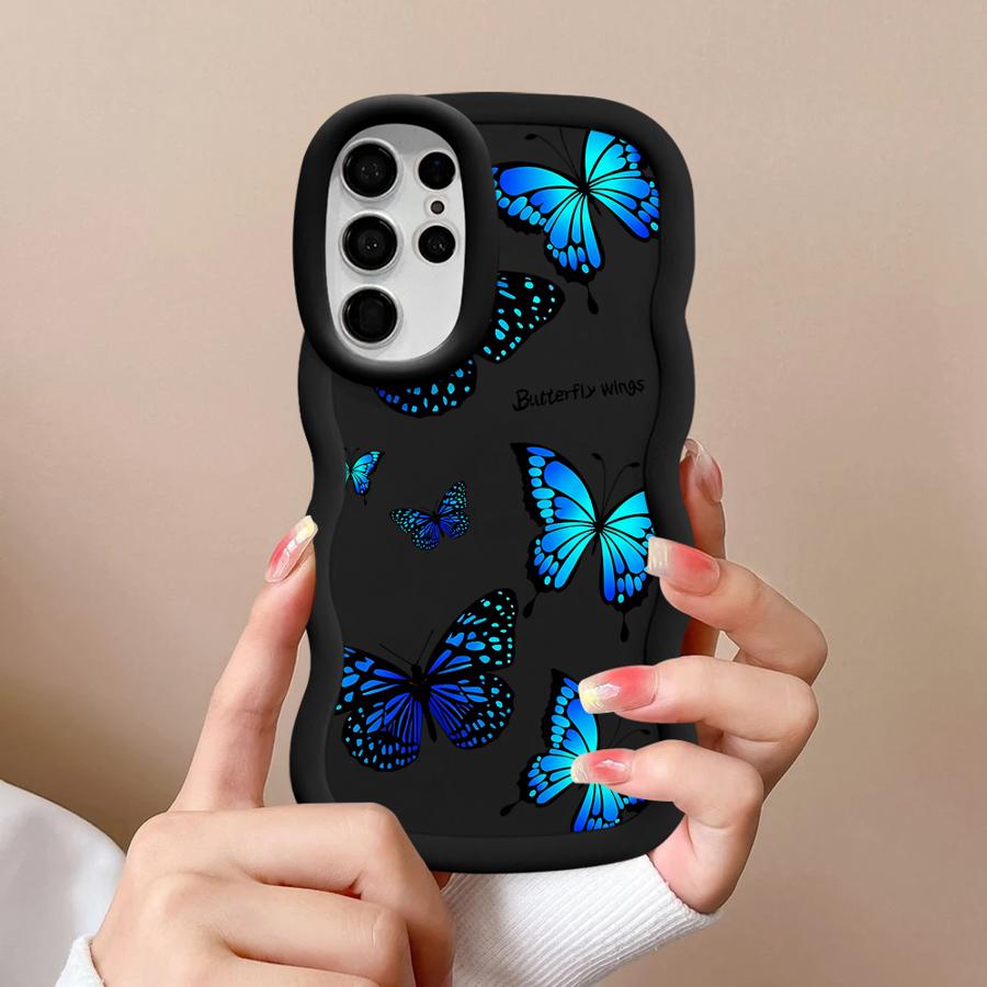 Soft Phone Cover Case for Samsung Galaxy A25 S24 S23 Plus S22 Ultra S25 S20 FE A26 S21 A54 A24 A55 A35 A36 A34 Blue Butterfly
