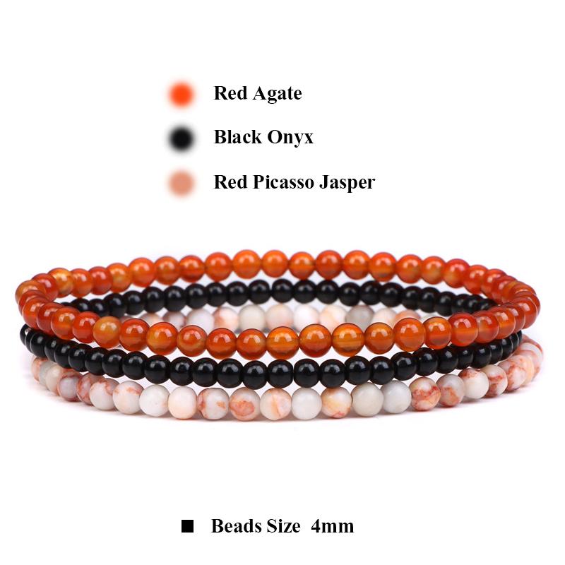 3pcs Amethysts Purple Agates Elastic Bracelets For Women Men Natural Stone Tiger Eye Black Onyx 4mm Beads Bracelet Set Jewelry