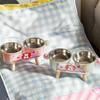 Stainless Steel Elevated Cat Bowl Double Bowls Anti-Tipping Neck Protection Bowl Cute Non-Slip Pet Food Bowl For Cats Dogs