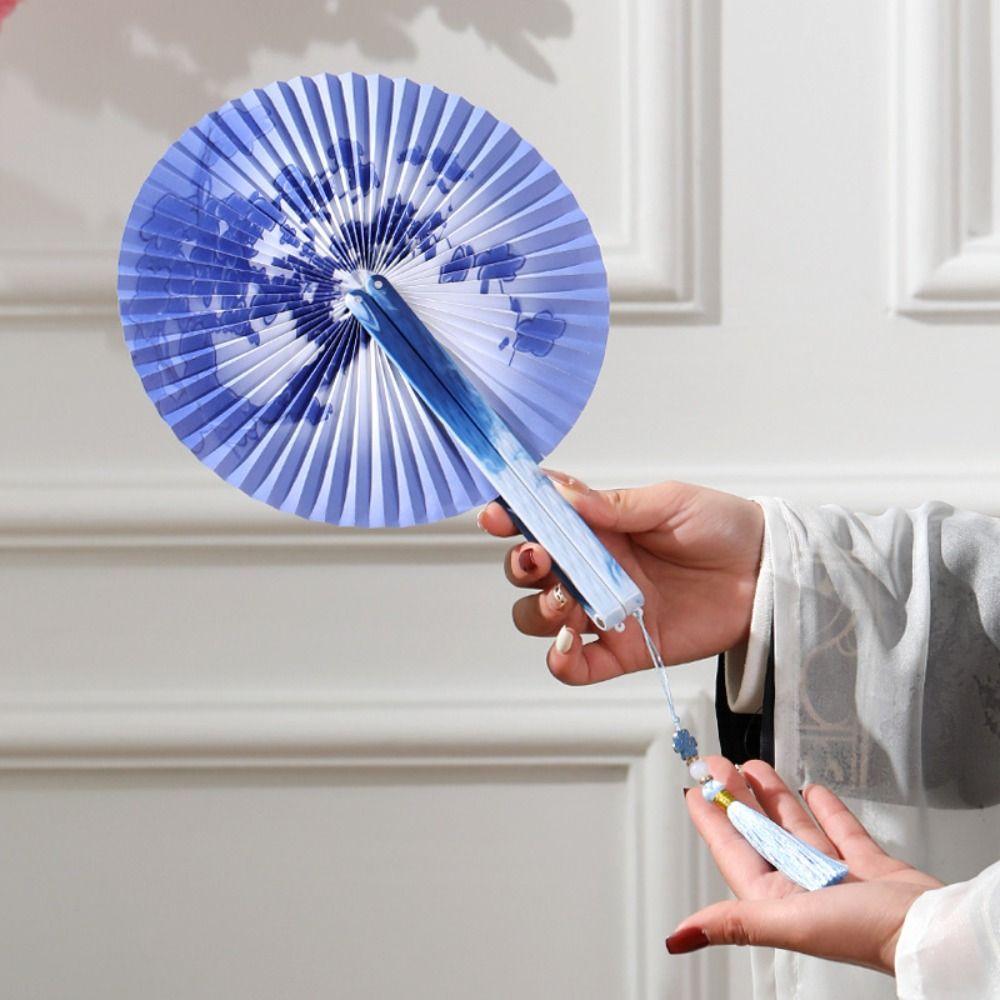 Handheld Round Paper Fan Vintage Chinese Style Fan Traditional Foldable Paper Fan  Photography Prop