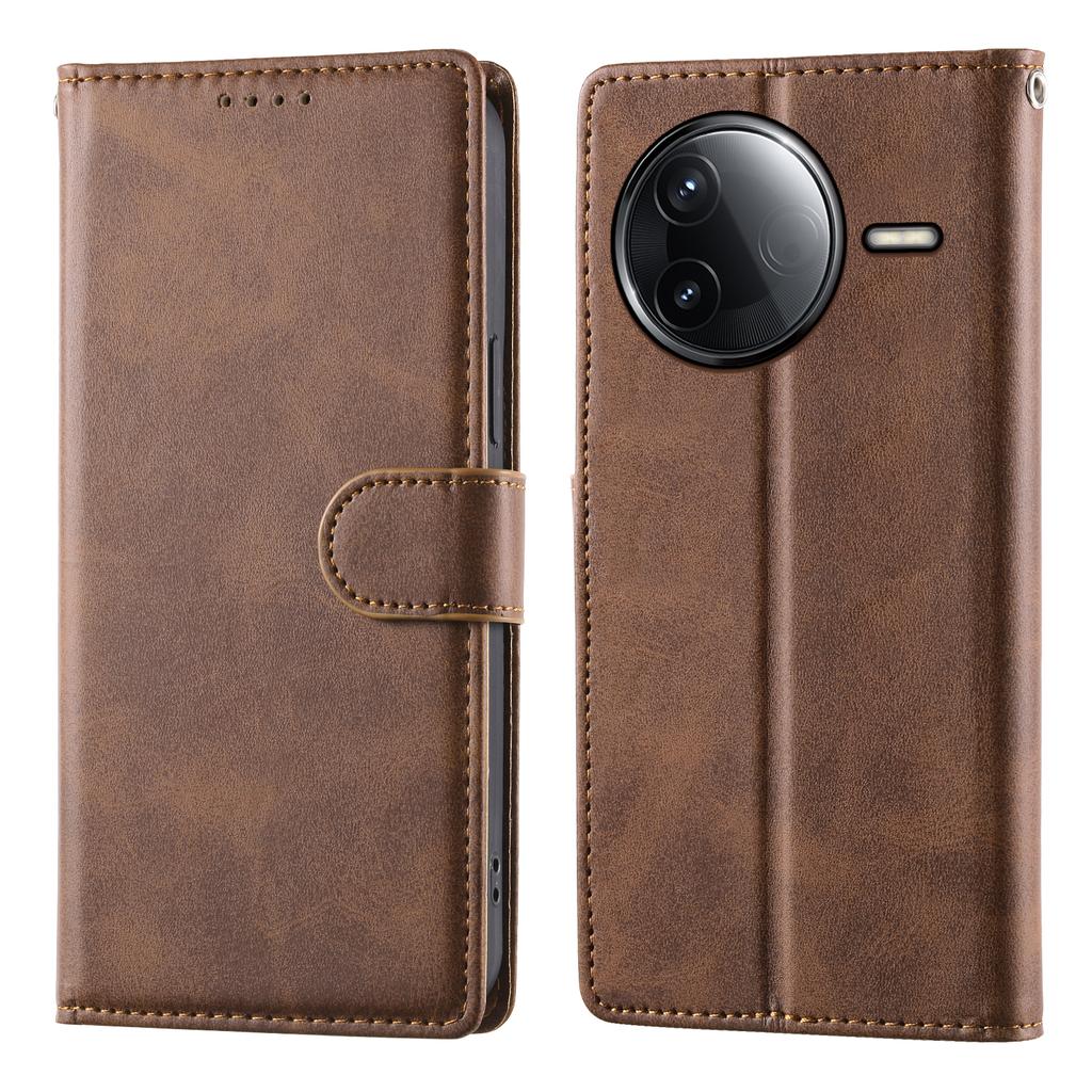 Wallet Case For Xiaomi Redmi K80 5G/K80 Pro 5G/Poco F7 Pro 5G/Poco F7 Ultra 5G Calf Texture PU Leather Phone Cover with Wrist Strap