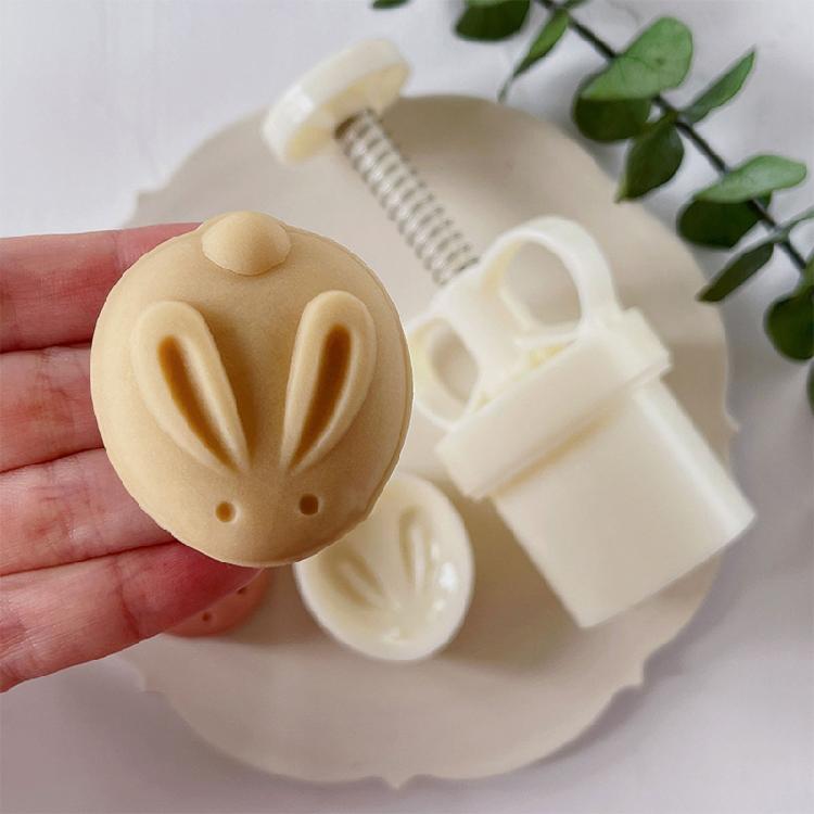 Rabbit Shape Stamps Moon Cake Moulds for Mid-Autumn Festival DIY Baking Mooncake