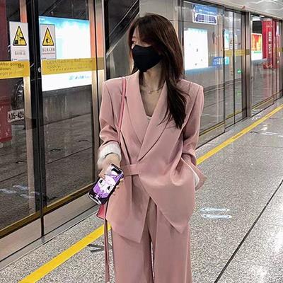 Women's High-End Pink Suit: 2025 Spring Wide-Leg Pants Two-Piece Set