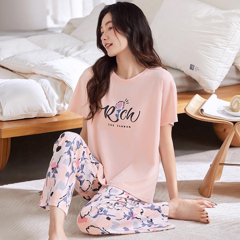 Pajamas Ladies Summer Modal Short Sleeve Trousers Thin Summer Ice Silk Cool Large Size Summer Loungewear Set