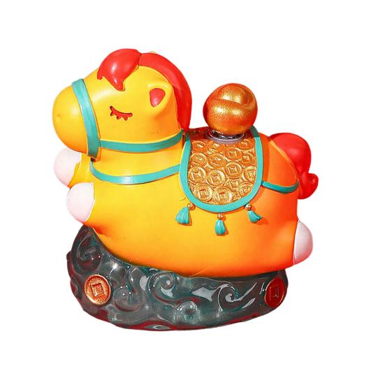 Chinese Style Cartoon Horse Figurine Bring Good Luck Fortune Hand-painted Resin Pony Statue Home Office Desktop Feng Shui Decoration Ornament