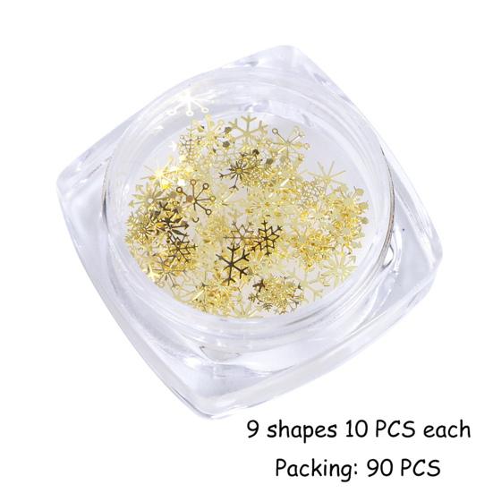 90Pcs/Set Nail Flake Snowflake Effect Non-Fading ABS Gold Color Art Decoration Mixed DIY
