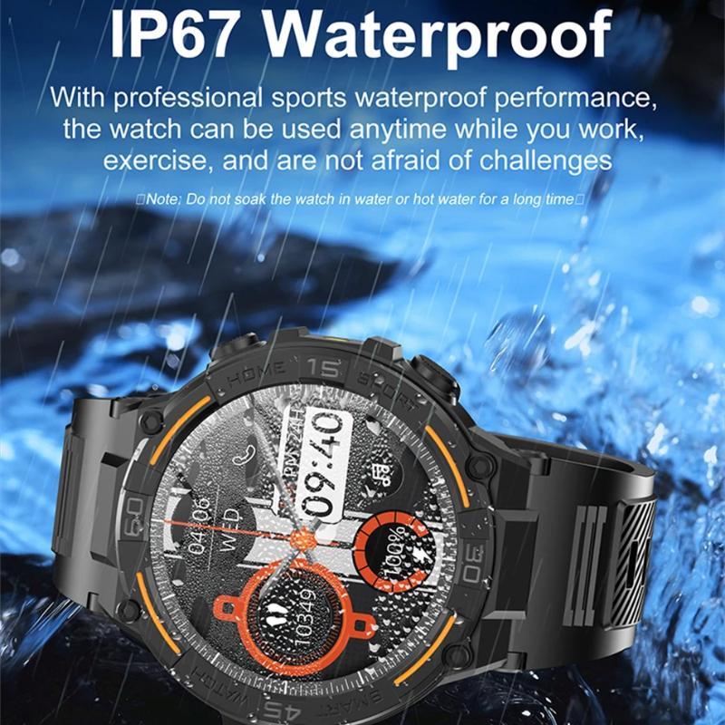 Smartwatch Militärisch Herren 360*360 HD Bildschirm Taschenlampe Gesundheitsüberwachung Wasserdicht Herzfrequenz BT Anruf Smartwatch Für Android IOS