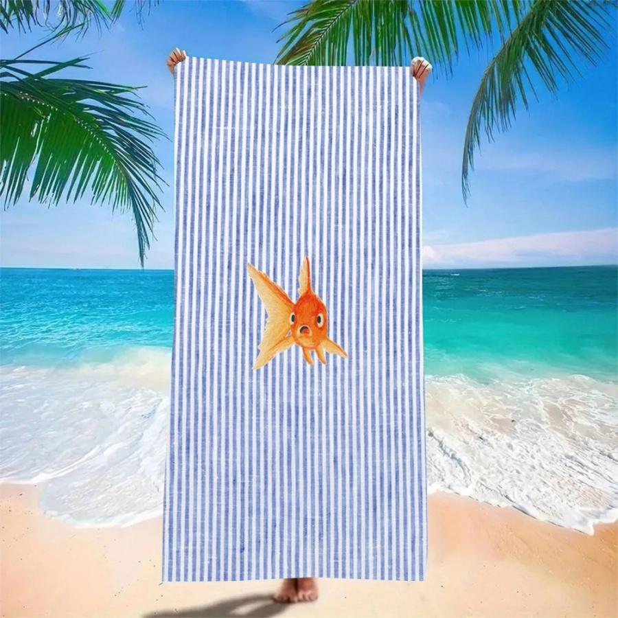 Beach Towel Oversized Sand Free Quick Dry Microfiber Whale Print Blue White Striped Towels for Adults Pool Swim Camping Travel