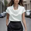 Nuova Camicia da Donna in Raso a Maniche Corte, Elegante Blusa Cadente Stile Francese, Top Casual alla Moda da Donna