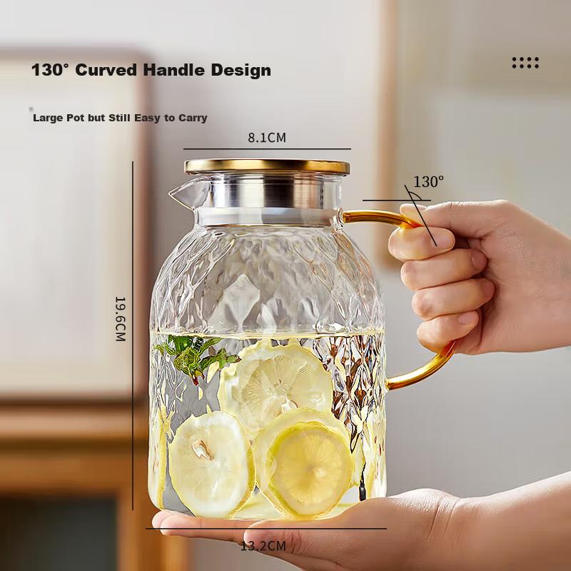 Niye Glass Water Pitcher High Temperature Resistant Large Capacity Borosilicate Explosion-Proof Household Cold Water Jug with Lemon Infuser
