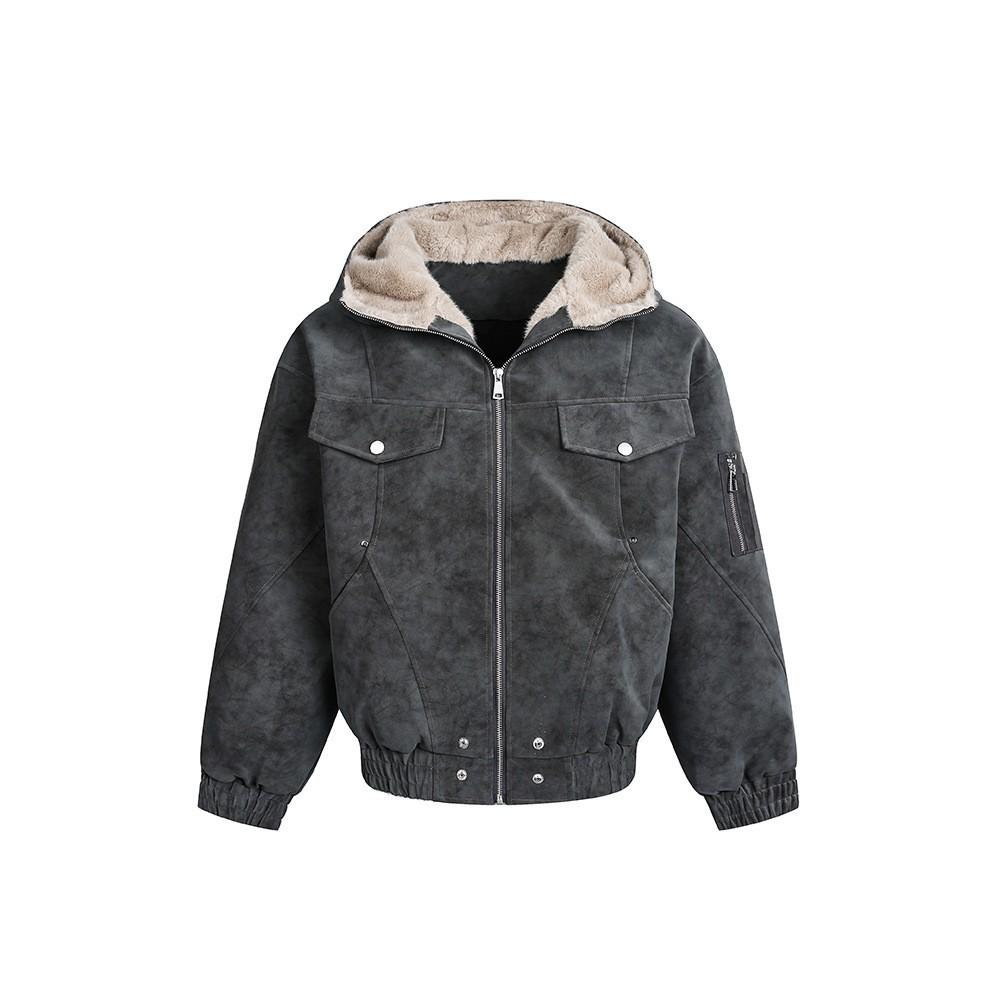Herren American Retro Patchwork Stehkragen Baumwolljacke - Dick, Warm, Trendy, Lockerer Schnitt mit Kapuze.