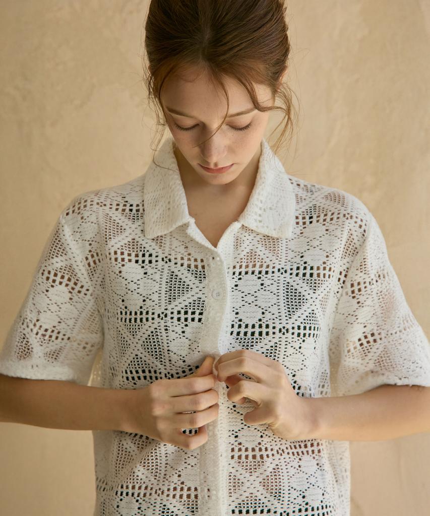 VIKINI VENDER Luca Flower Crochet Shirt Cover-Up - White