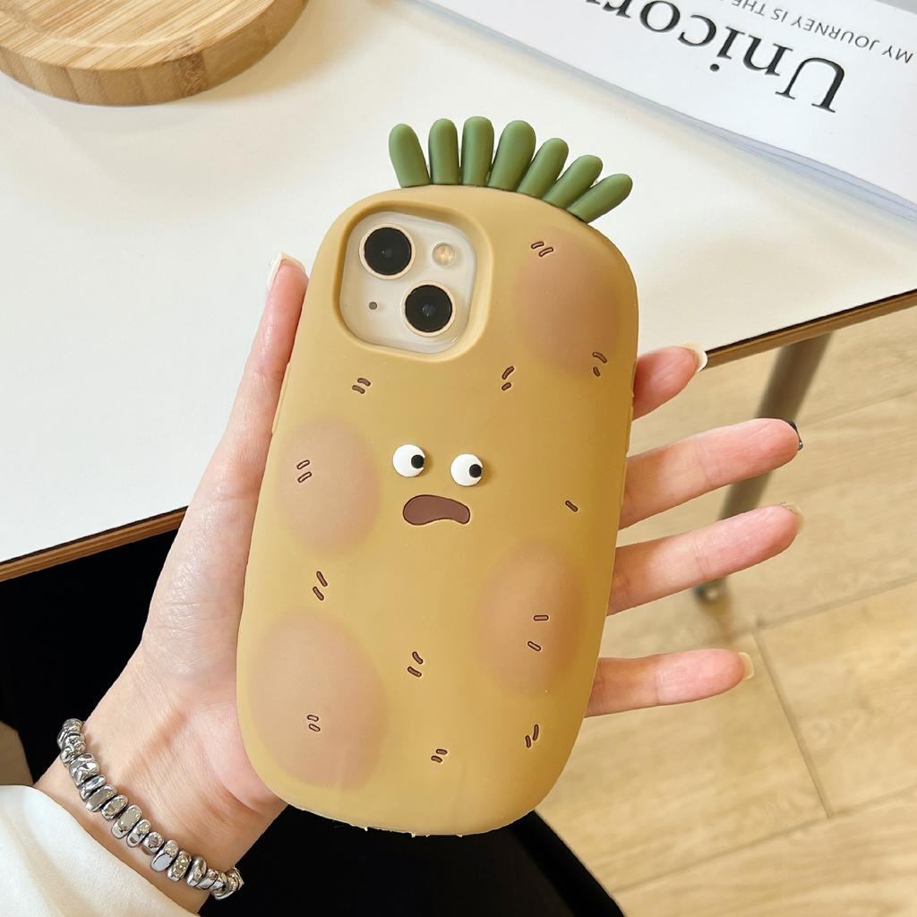 For iPhone 15 Silicone Case Cute Funny Potato Design Shockproof Phone Back Cover