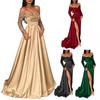 Dames Off-Shoulder Pailletten Lange Mouwen Satijnen Avondjurk Vloerlengte Formele Maxi Jurk Voor Prom Banket Bruiloft Gast Feest