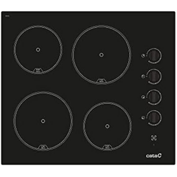 CATA - 604 HVI - Plaque vitrocéramique - Couleur noire - 4 zones de cuisson Haute Lumière - 9 niveaux de puissance réglables -