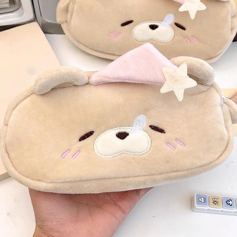 New Plush Little Bear Little Pig Pencil Case Cute Makeup Bag Large Capacity Portable Stationery Storage Pouch Zipper Pen Case