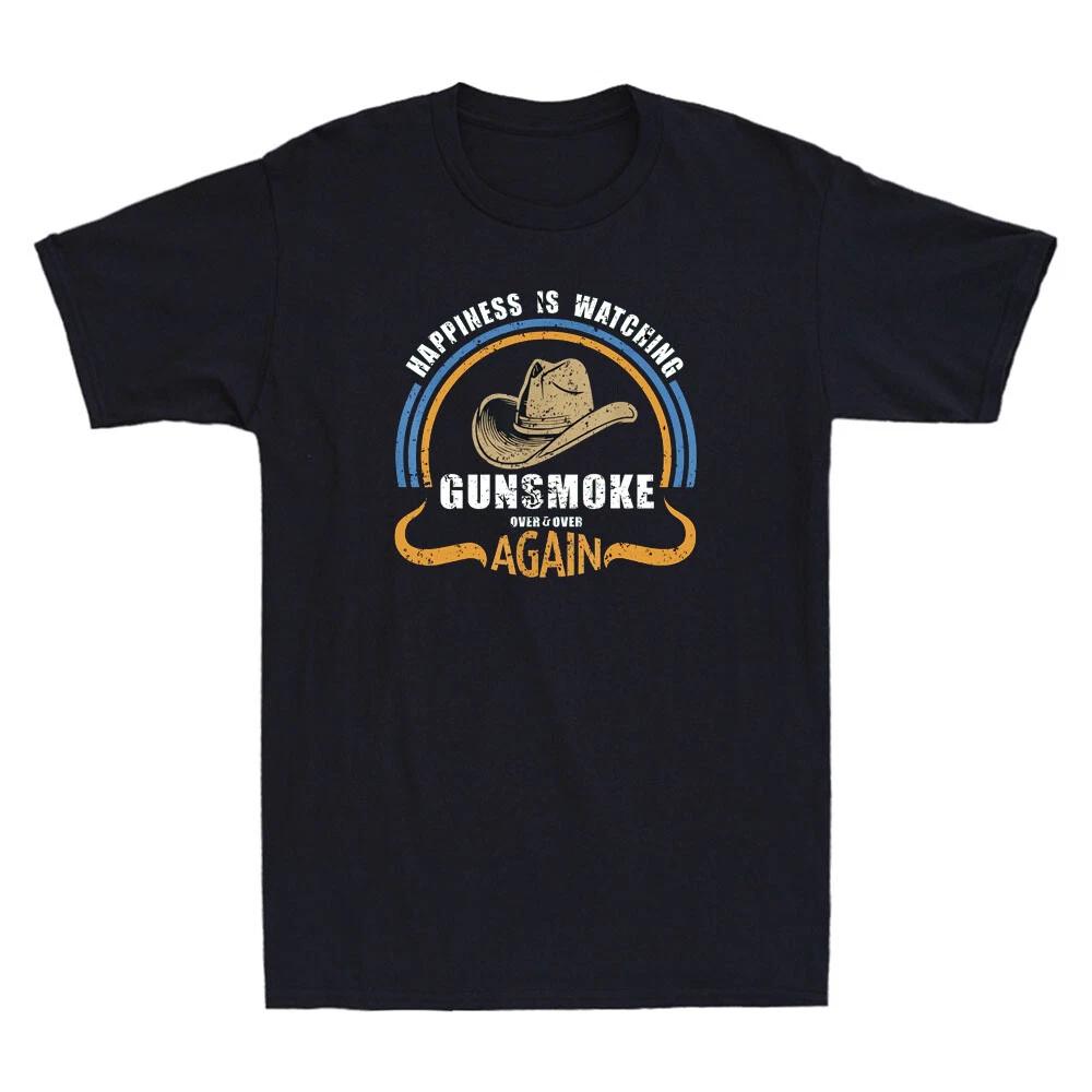Happiness Is Watching Gunsmoke Over And Over Again Funny Cowboy Men s T-Shirt XXL