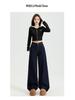 Women's Dark Blue High-Waist Wide-Leg Jeans, Summer 2025 Collection - Loose Fit, Meat-Covering, Mopping Style.