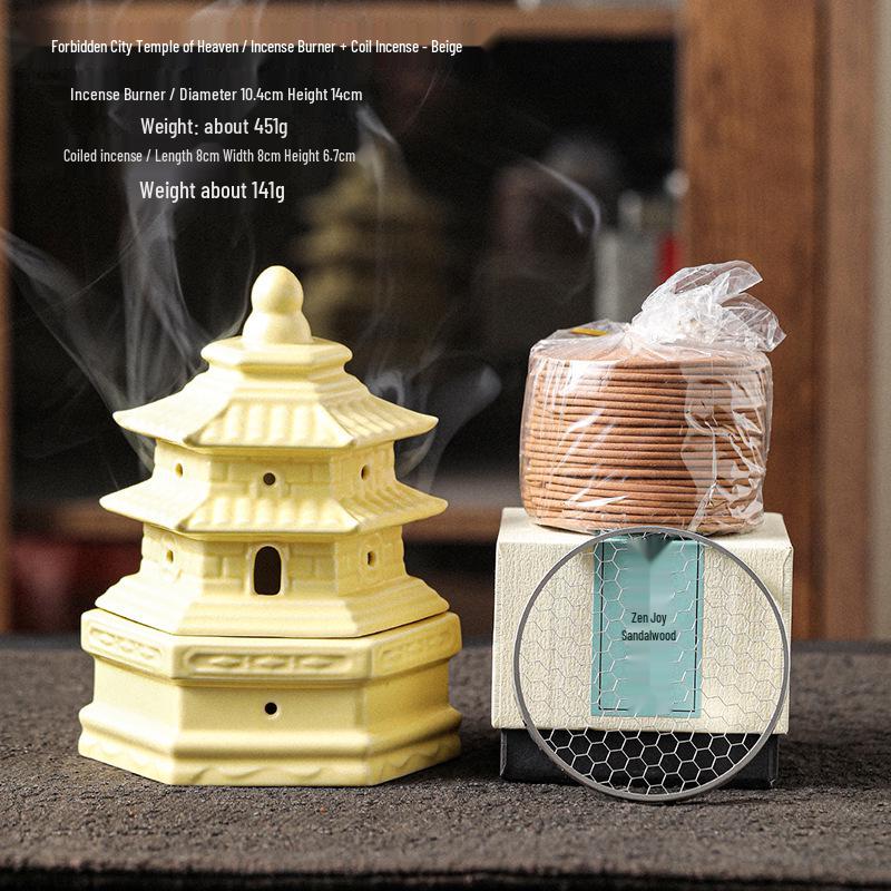 Compact Zen-Inspired Ceramic Incense Burner and Holder in Black Pottery