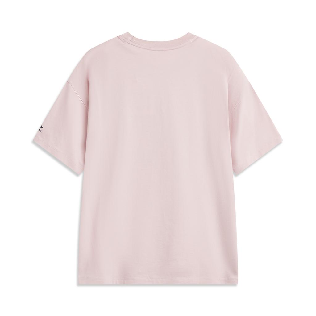 Li Ning Sports Lifestyle Series Letter Round Neck Comfortable Breathable Versatile Short Sleeve T-Shirt Women Tops Light-Pink AHSV258-2