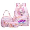 KPOP Demon Hunter Girls Backpack Lunch Bag Pencil Case Set Student Anime Fashion Schoolbag Pencil Case Bento