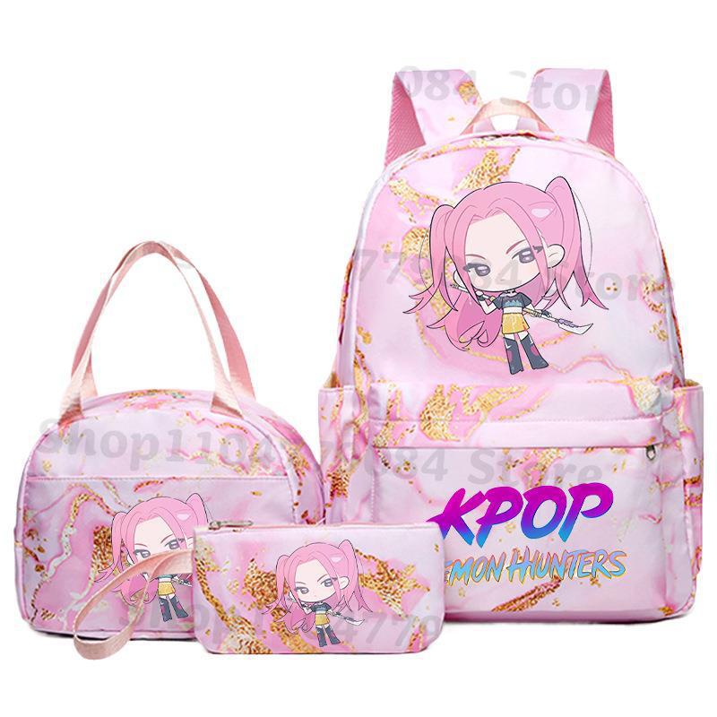 KPOP Demon Hunter Girls Backpack Lunch Bag Pencil Case Set Student Anime Fashion Schoolbag Pencil Case Bento