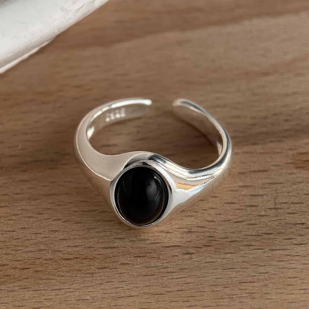 925 Sterling Silver Rings for Women Couple Minimalist Handmade Simple Retro Black Heart Ring Party Jewelry Gift Prevent Allergy