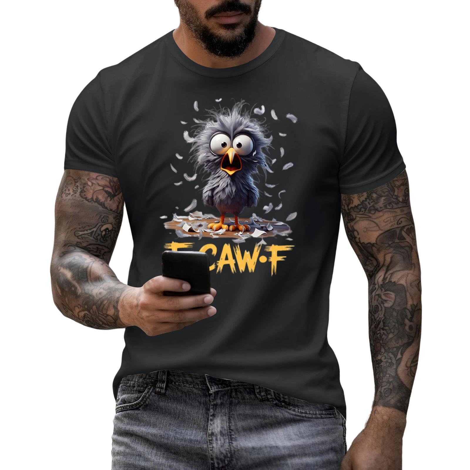 

Мужская мода повседневный принт с коротким рукавом круглый вырез пуловер топы L чёрный