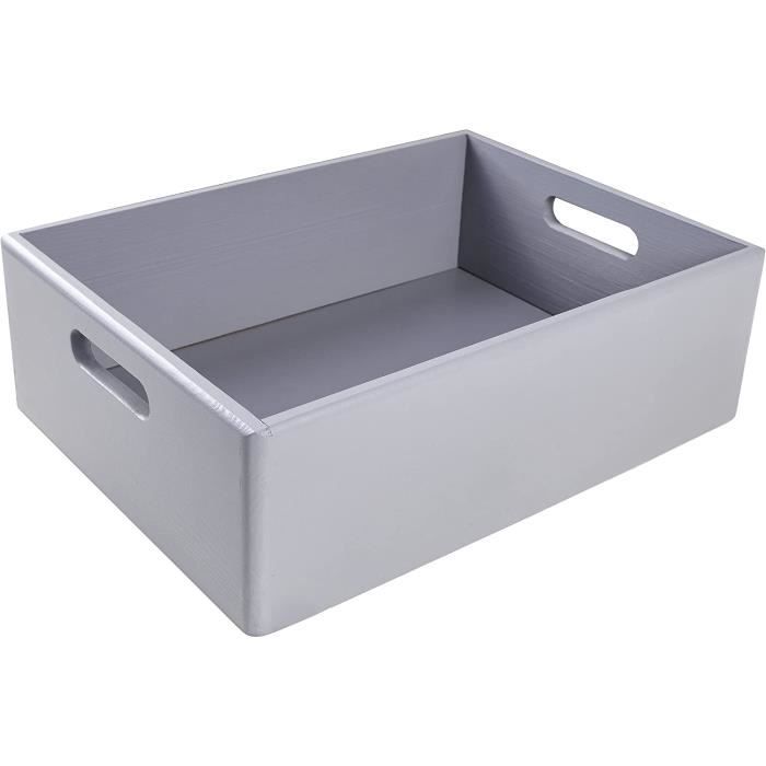 Caisse de Rangement - Creative Deco - 40 x 30 x 13 cm - Bois - Gris - Avec Poignées