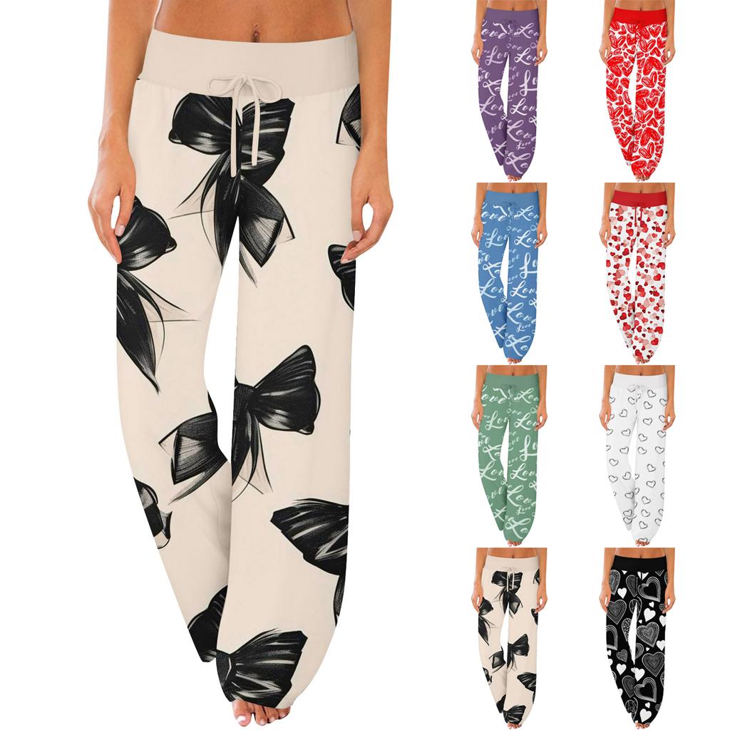 Dámské pyžamové kalhoty na spaní ležérní kalhoty se stahovací šňůrkou v pase pohodlné rovné kalhoty na jógu volné