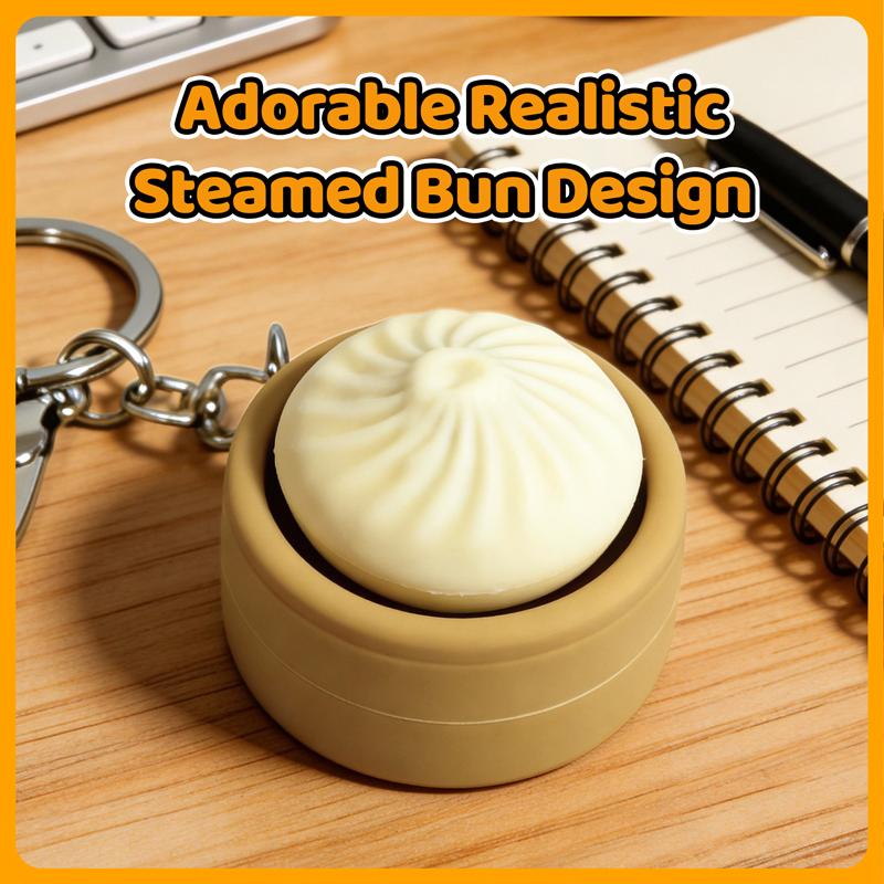 Simulation Bun Keyboard Clicker Keychain Mini Steamed Bun Stress Relief Sensory Fidget Toys for Autism ADHD Decompression Toy