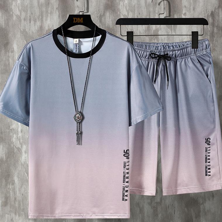 Harajuku Hip Hop Sommer Herren-Trainingsanzug, 2-teiliges Set, dünn, weich, atmungsaktiv, Jogginganzug, männlich, kurzärmeliges T-Shirt und Shorts-Sets