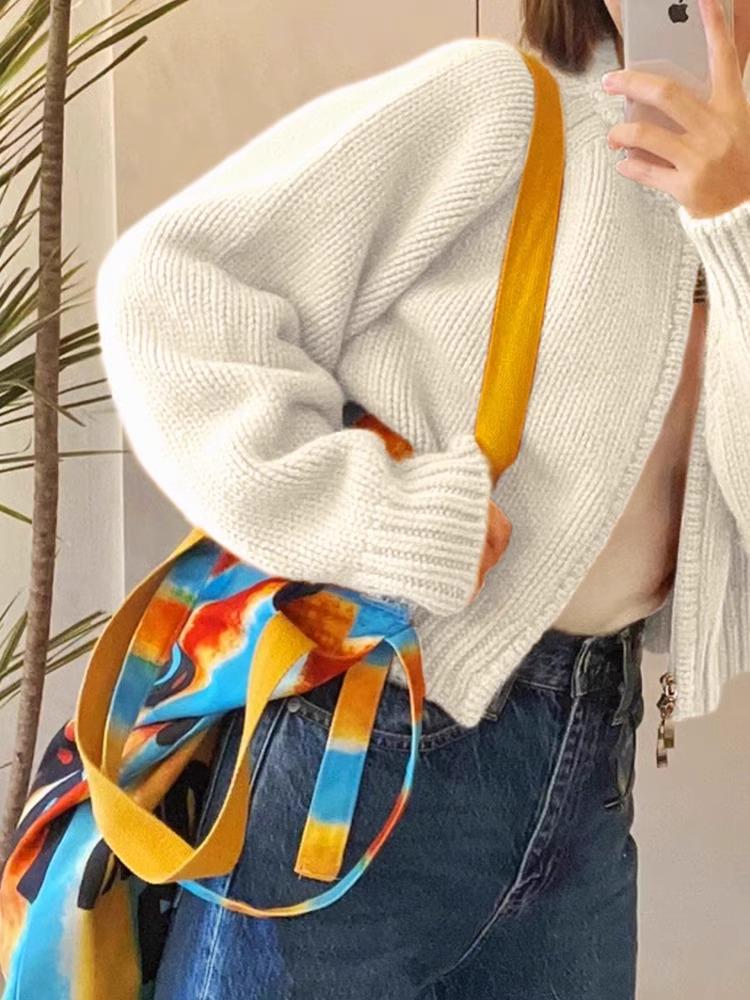 Blue Women's Knitted Cardigan Sweater Coat - Soft Retro National Tide Autumn Zip-Up Commuter Top