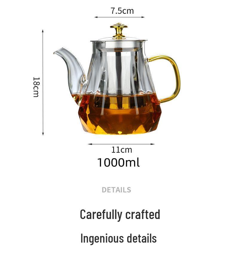 Borosilicate Glass Teapot with Stainless Steel Filter - Large Capacity Diamond Design