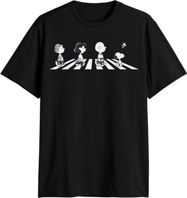 Peanuts T-Shirt Men's Abbey Road Crossing Black and White Graphic Print Tee