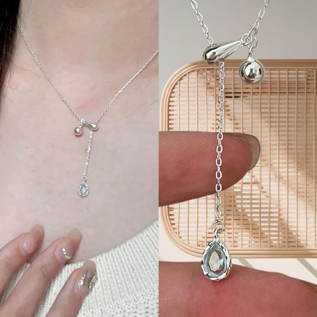 Women's Silver S925 Blue Water Drop Necklace