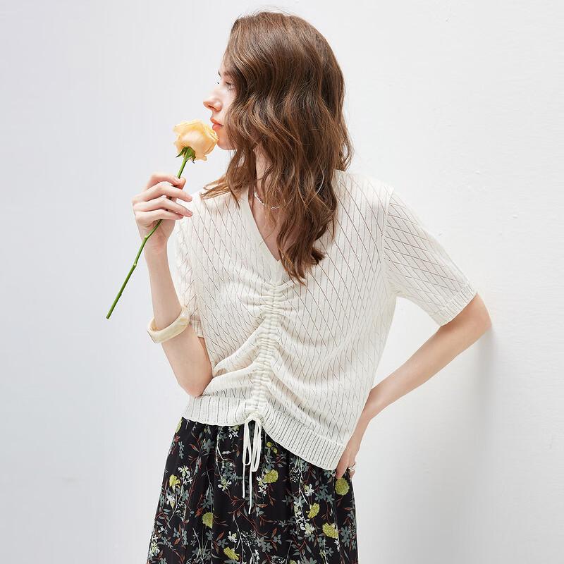 Damen Kurzarm Strickoberteil aus Maulbeerseidenmischung