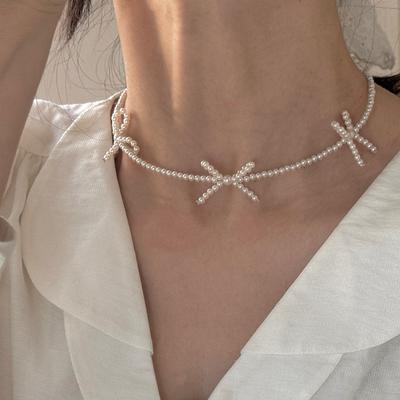 Dolce E Carino Collana Di Perle Con Fiocco Da Ragazza Da Donna Squisita Eleganza Personalità Moda Versatile Catena Da Collo Girocollo Catena Clavicola