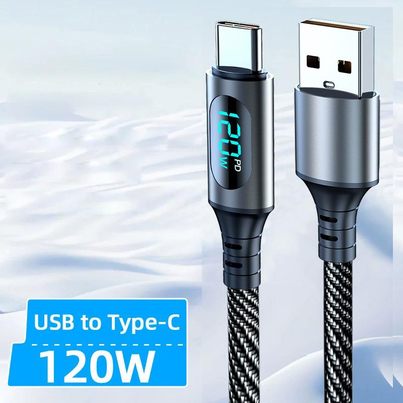 

Ultra-Super Fast Charge Cable-6A 120W USB A To Type C Nylon Data Cord with Led Digital Display Cable 1m