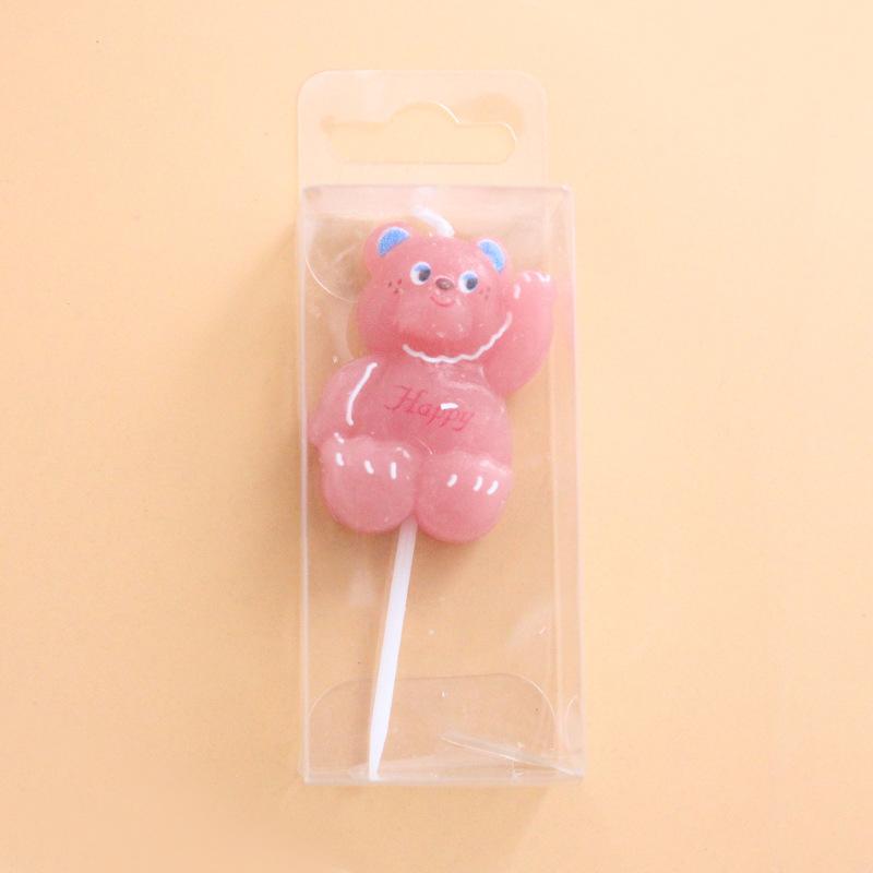 Ins Style Cartoon Pink Bear Birthday Cake Candle Cute Bear English Letter Happy Baking Candle