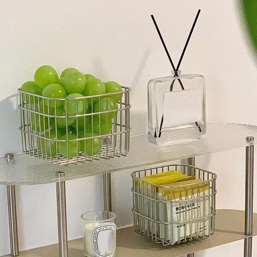 Modern Bathroom Storage Rack Stainless Steel Square Wire Basket Desktop Organizer