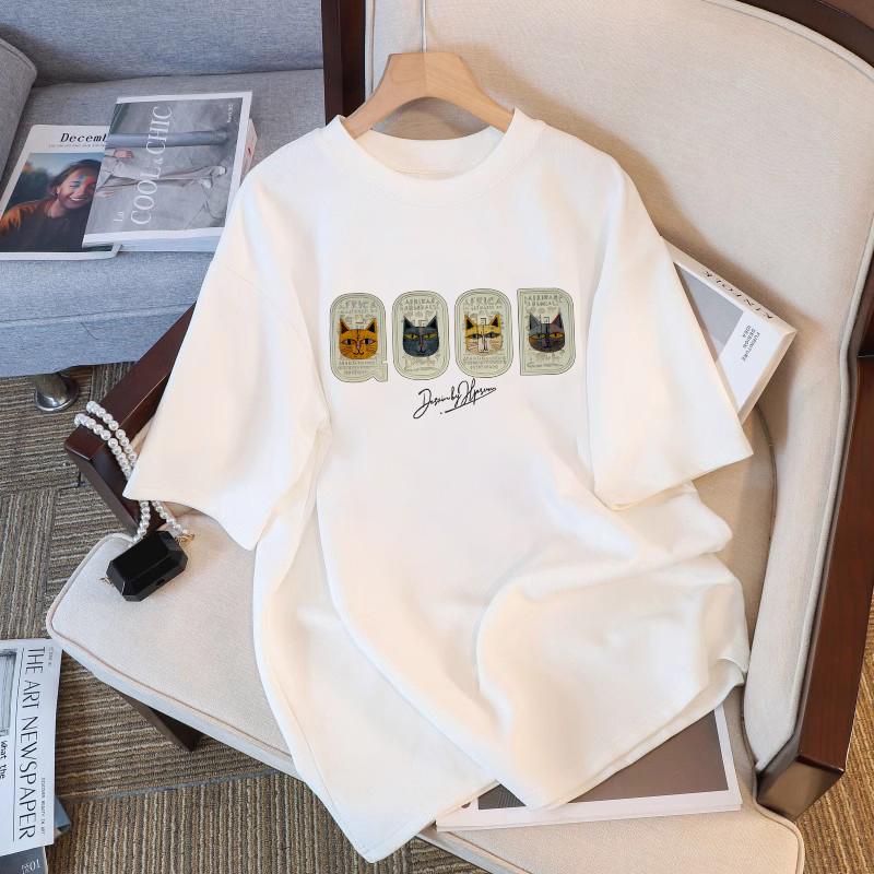 

White cotton t-shirt women s summer short sleeves 2025 new popular loose and versatile t-shirt design Korean top S