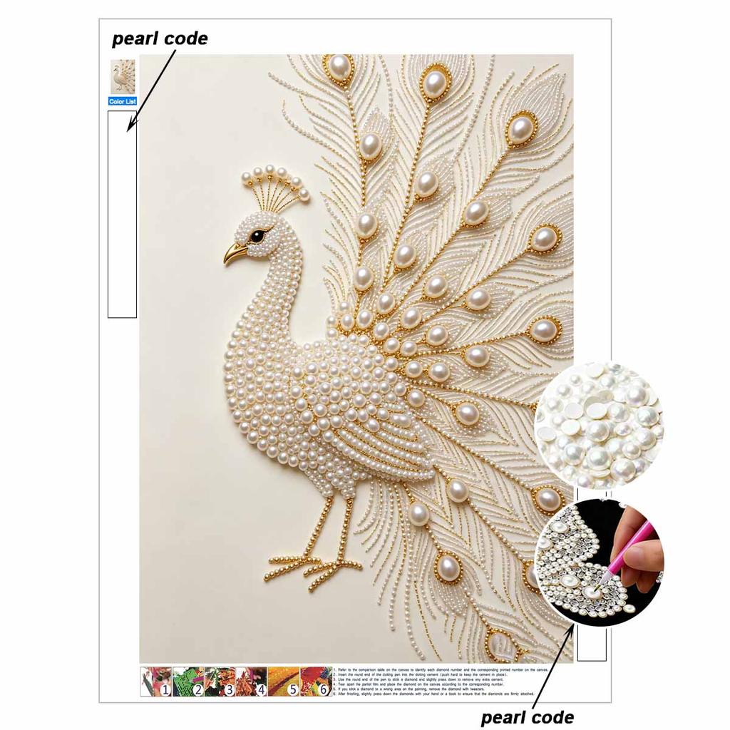DIY Pearl Diamond Art Painting Kits for Adults & Beginners, Elegant Peacock Sparkling Painting Craft Home Wall Decor Handmade Gift