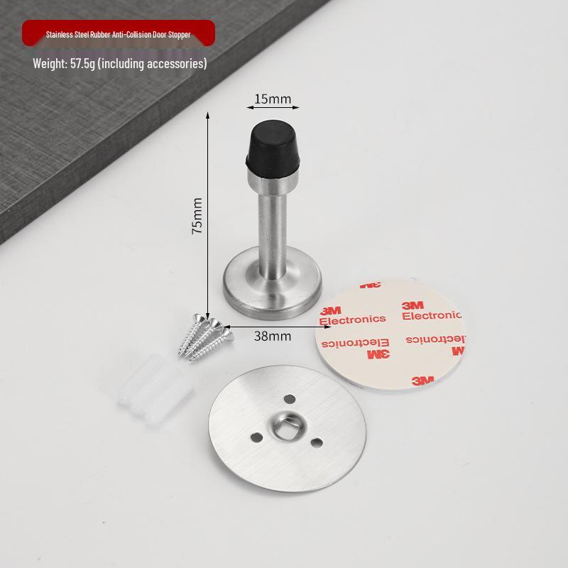 Stainless Steel No-Punch Anti-Collision Door Stopper with Rubber Bumper