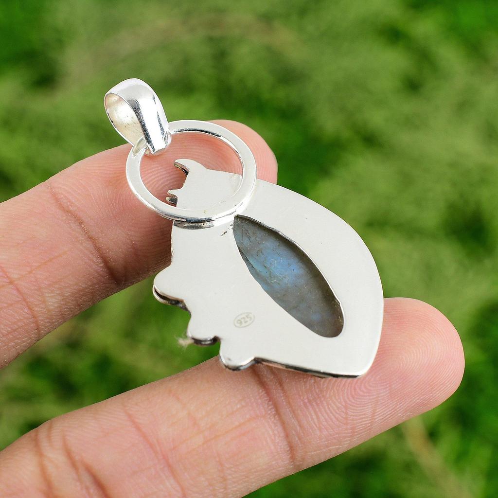 Daughters Day Deal 925 Sterling Silver Labradorite Rough Stone Bezel New Pendant