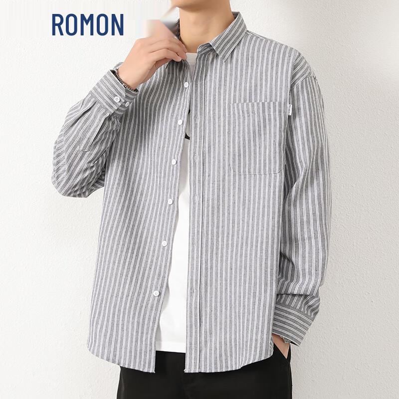 ROMON Men s Striped Loose Fit Long-Sleeve Shirt 3XL